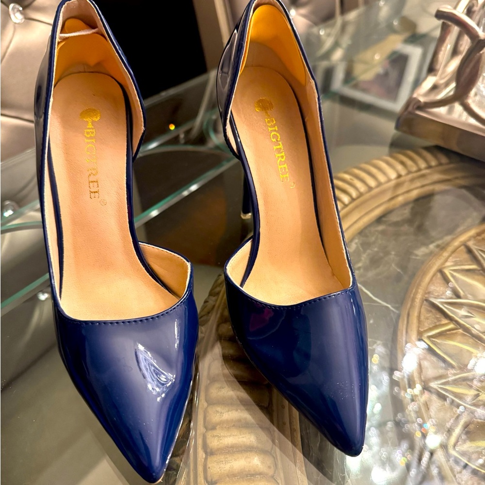 A pair of dark blue heel never worn.